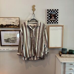 american eagle cotton blend striped button down